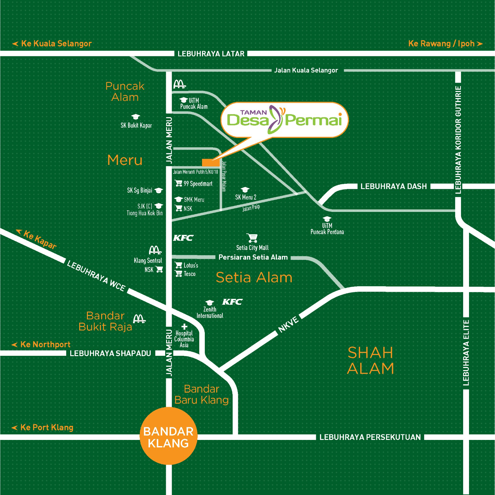 Peta lokasi tapak projek rumah teres 2 tingkat meru - setia alam